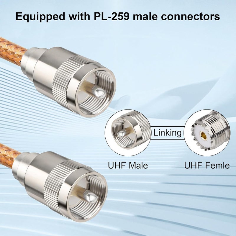 XRDS -RF كابل كوكسيل RG8X بطول 30 قدم مع موصلات UHF ذكر PL259، نواة نحاسية صلبة، درع مضفر، كابل CB لراديو الهواة، راديو HF، وأجهزة الاتصال - Image 3